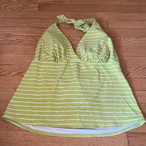 Lime green striped halter swim top